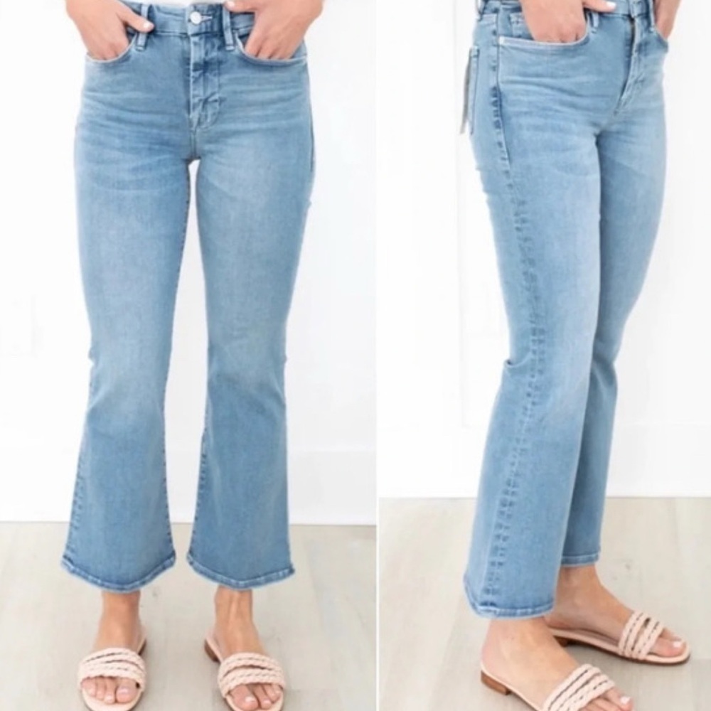 Frame Denim Stretch Cotton Le One Crop Mini Boot Casper Blue Jeans Size 26
